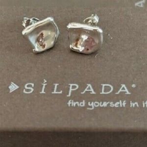 Silpada Sterling Silver Petite Square Ripple Post Earrings